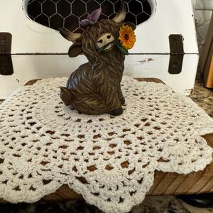 Adorable Highland Cow Figurine with Sunflower